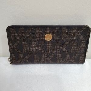 Michael Kors Brown Logo Continental Zip Wallet